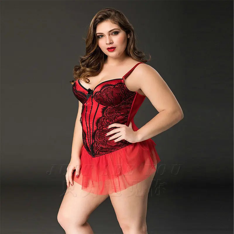 Xlifedolls|Plus Red Mesh Slimming Sexy Lingerie