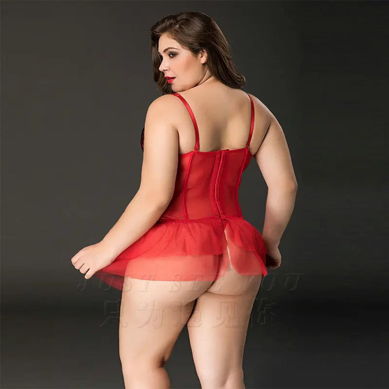 Xlifedolls|Plus Red Mesh Slimming Sexy Lingerie