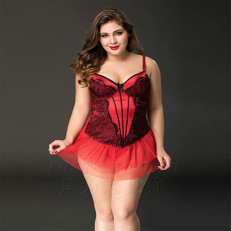 Xlifedolls|Plus Red Mesh Slimming Sexy Lingerie