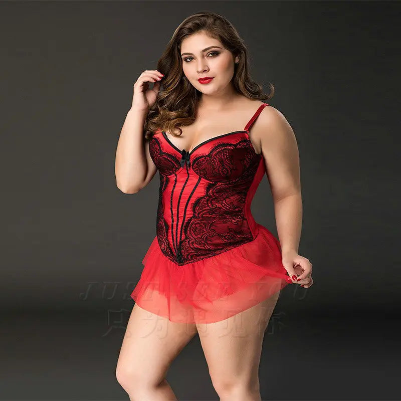 Xlifedolls|Plus Red Mesh Slimming Sexy Lingerie