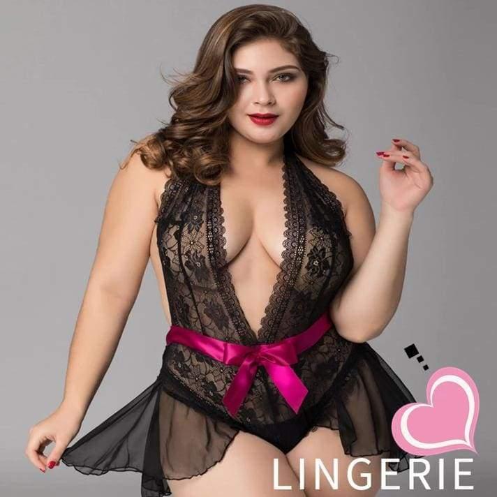 Xlifedolls|Plus Size Lace Chiffon Backless Transparent Sex Sleepwear