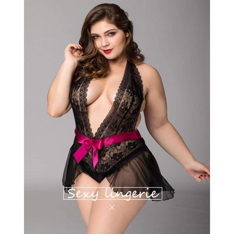 Xlifedolls|Plus Size Lace Chiffon Backless Transparent Sex Sleepwear