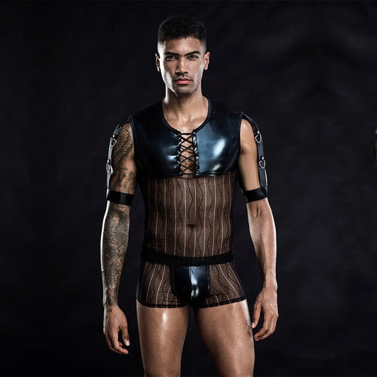 Xlifedolls|Patent Leather Men's  Vest Sexy Lingerie