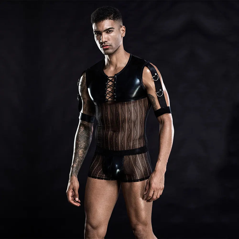 Xlifedolls|Patent Leather Men's  Vest Sexy Lingerie