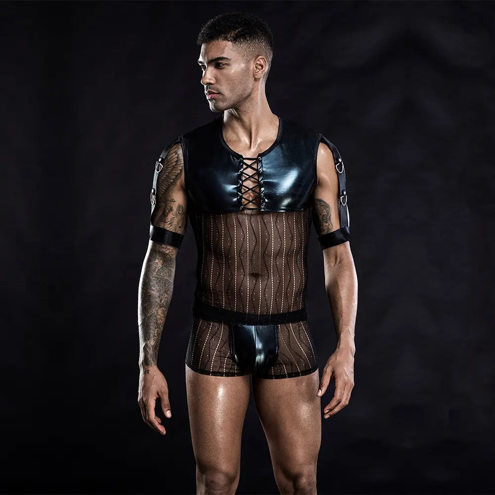 Xlifedolls|Patent Leather Men's  Vest Sexy Lingerie